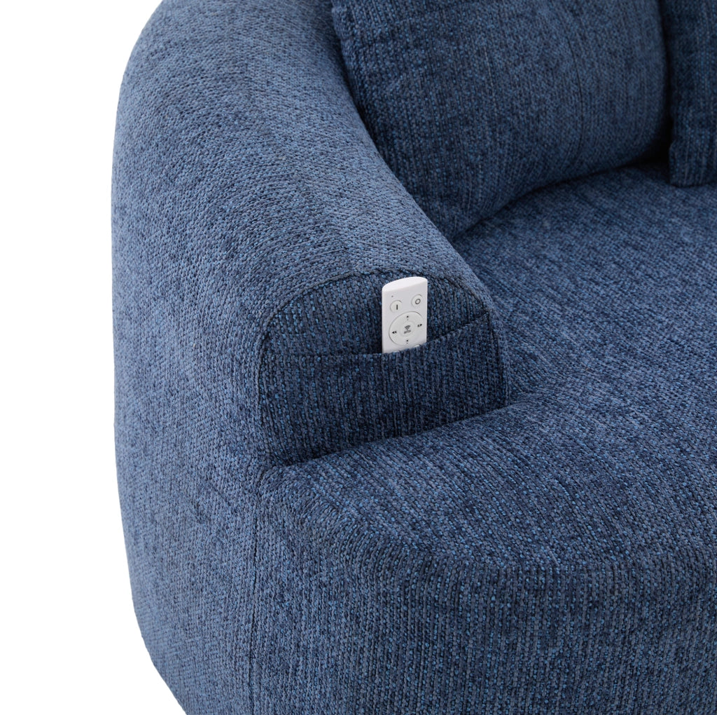 Divano due posti in chenille blu con design contemporaneo, senza molle, 164x92x60 cm