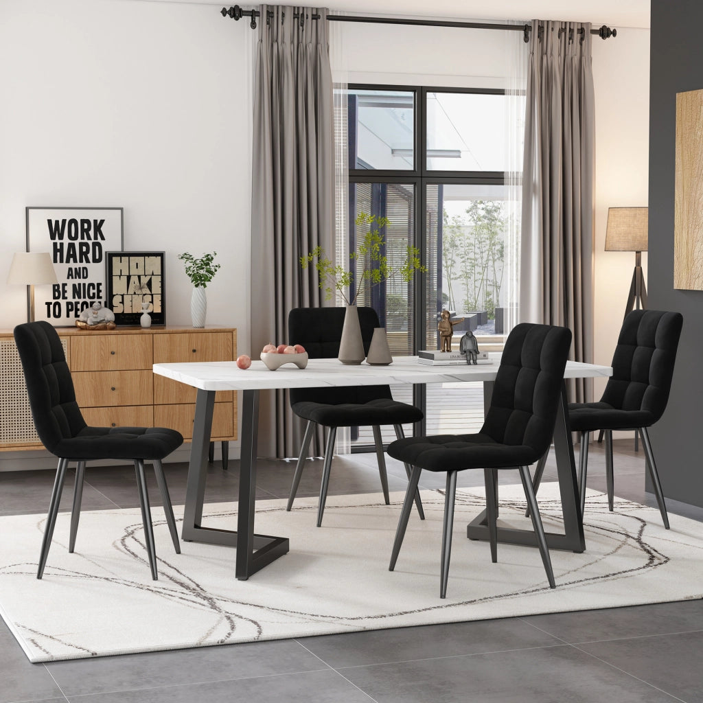 Tavolo da pranzo rettangolare 117x68 cm in MDF con effetto marmo; bianco e nero