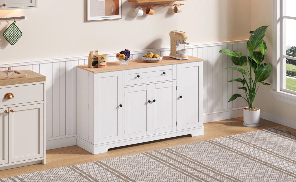 Buffet da cucina multifunzione 138 cm con cassetto, ante e ripiani regolabili, design moderno con sistema anti-ribaltamento