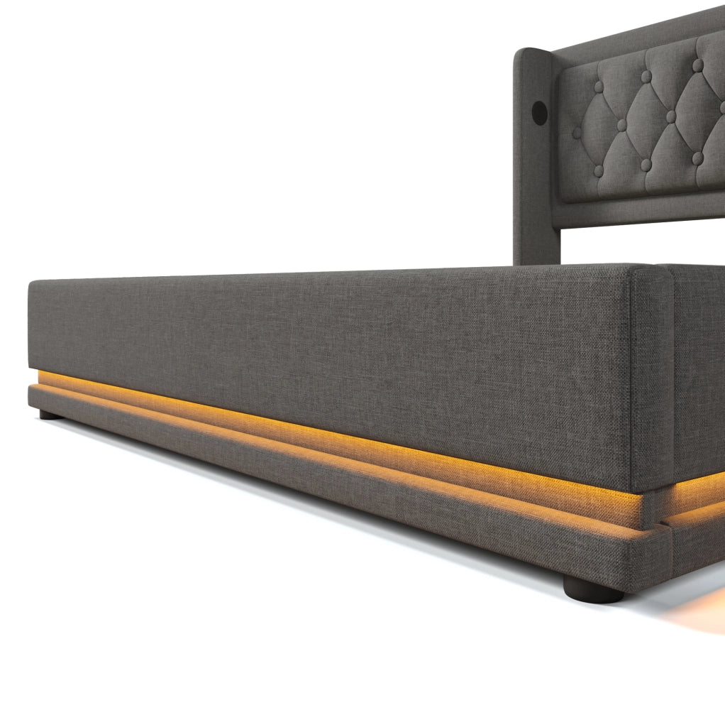 Letto matrimoniale 180x200 cm in cotone con LED e contenitore