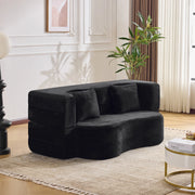 Divano letto pieghevole 2 in 1 in schiuma ad alta densità nero con 2 cuscini e rivestimento in peluche corto
