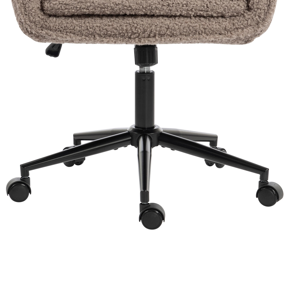 Sedia da ufficio girevole in teddy fleece marrone con braccioli ribaltabili