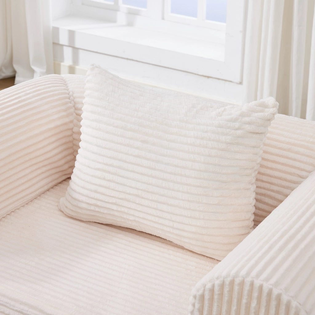 Poltrona letto singola trasformabile in velluto a coste beige con cuscino per ospiti e relax