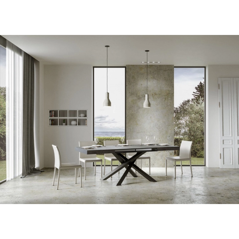Tavolo allungabile 90x120/224 cm Volantis telaio Antracite - Cemento