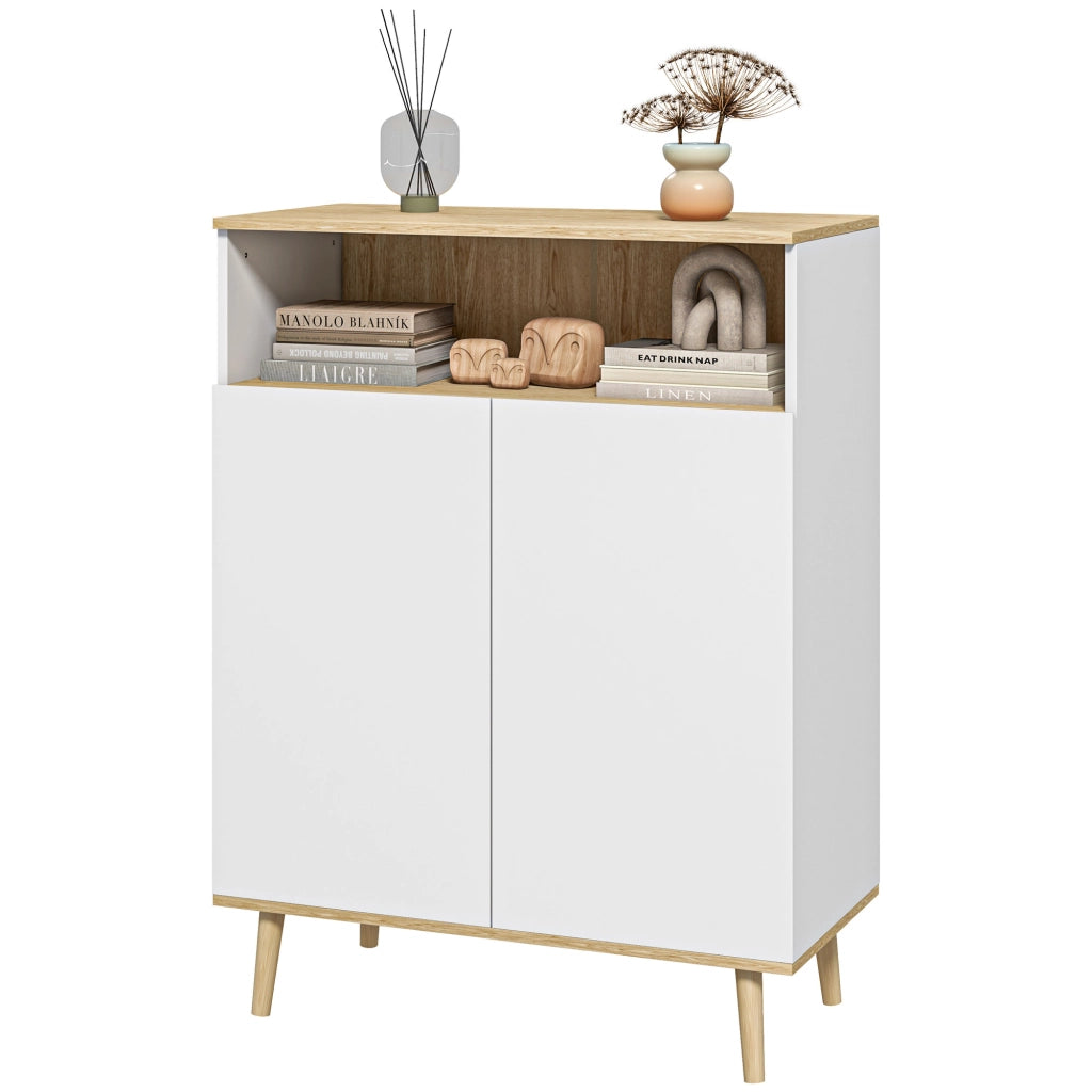 Mobile contenitore scandinavo ¨C Xylo ¨C 2 ante con ripiano interno bianco e legno