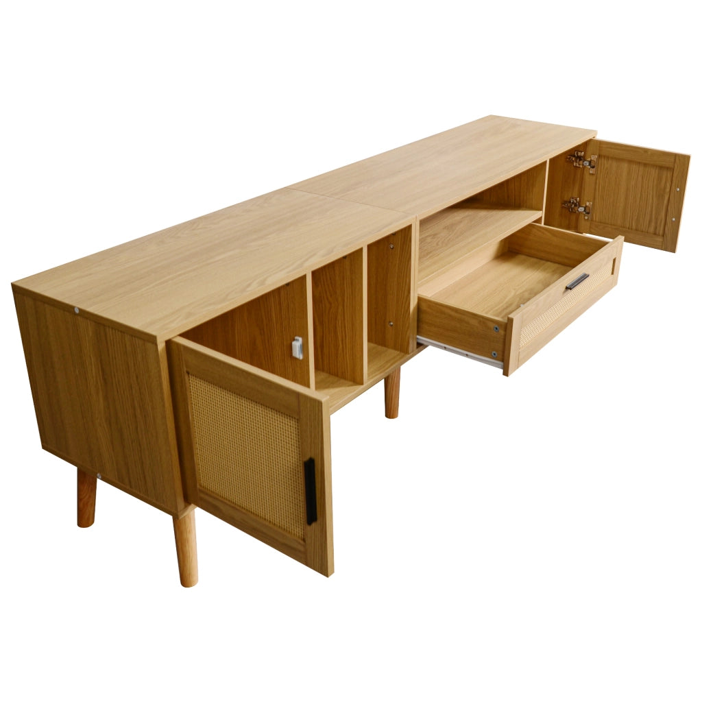 Mobile TV 180 cm color rovere con ante in rattan