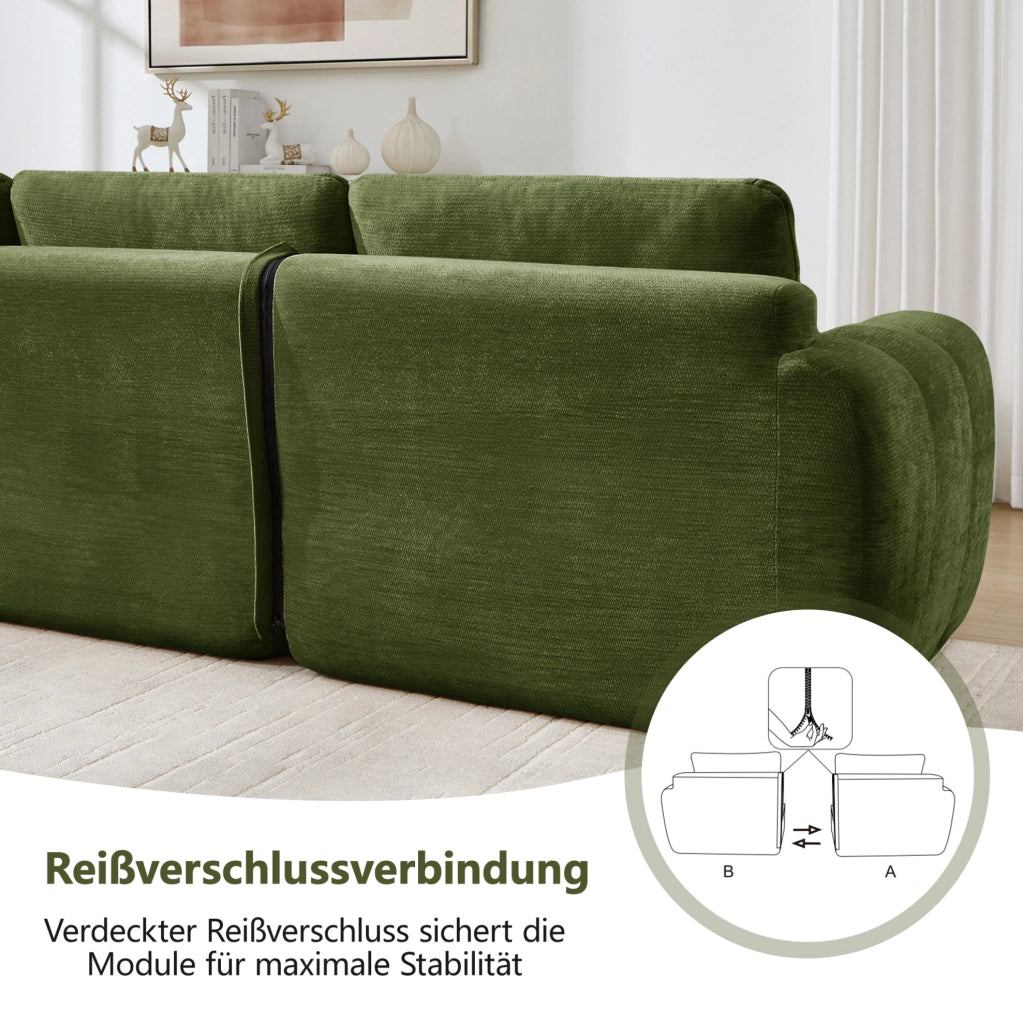 DIVANO Modulare Senza Telaio 4 Posti 334x97x68 cm Chenille Verde