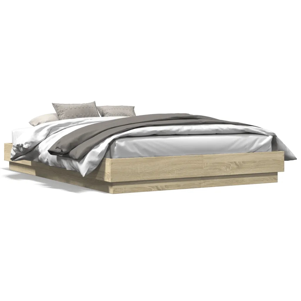Giroletto con Luci LED-Struttura Letto Rovere Sonoma 150x200 cm