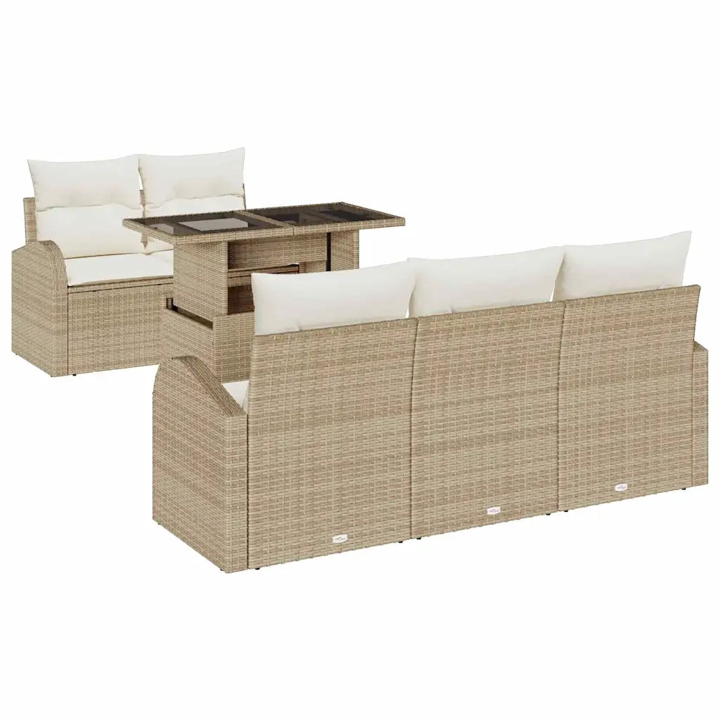 Set Divano da Giardino 6 pcs Beige Rattan in Polipropilene