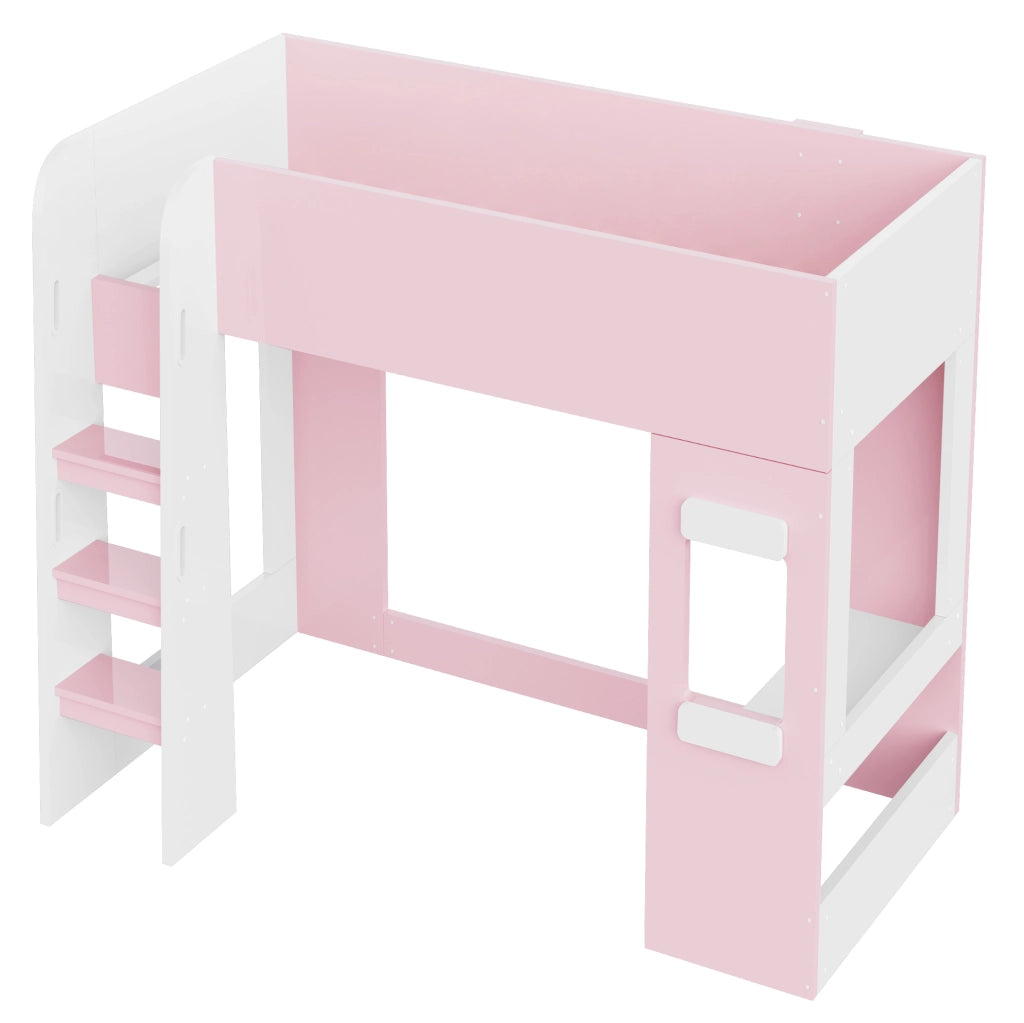 Letto a soppalco 90x200 cm con scrivania e LED in MDF e compensato rosa