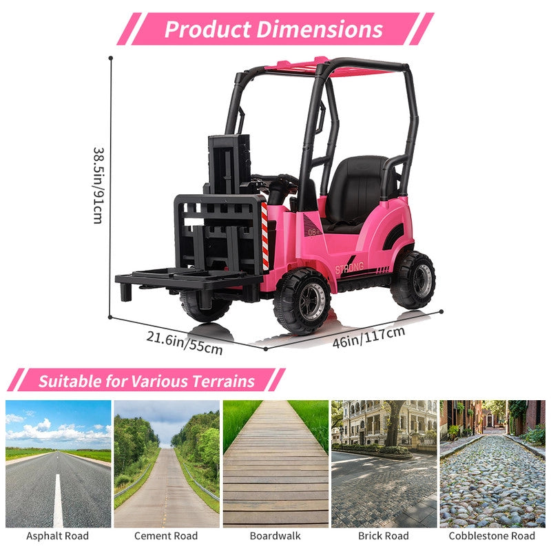 Carrello Elevatore Elettrico per Bambini 12V con Forche Regolabili; Bancale; Tettoia e Telecomando