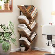 Libreria ad albero stretta con 7 ripiani in legno e struttura in acciaio marrone rustico 50 × 24 × 109 cm