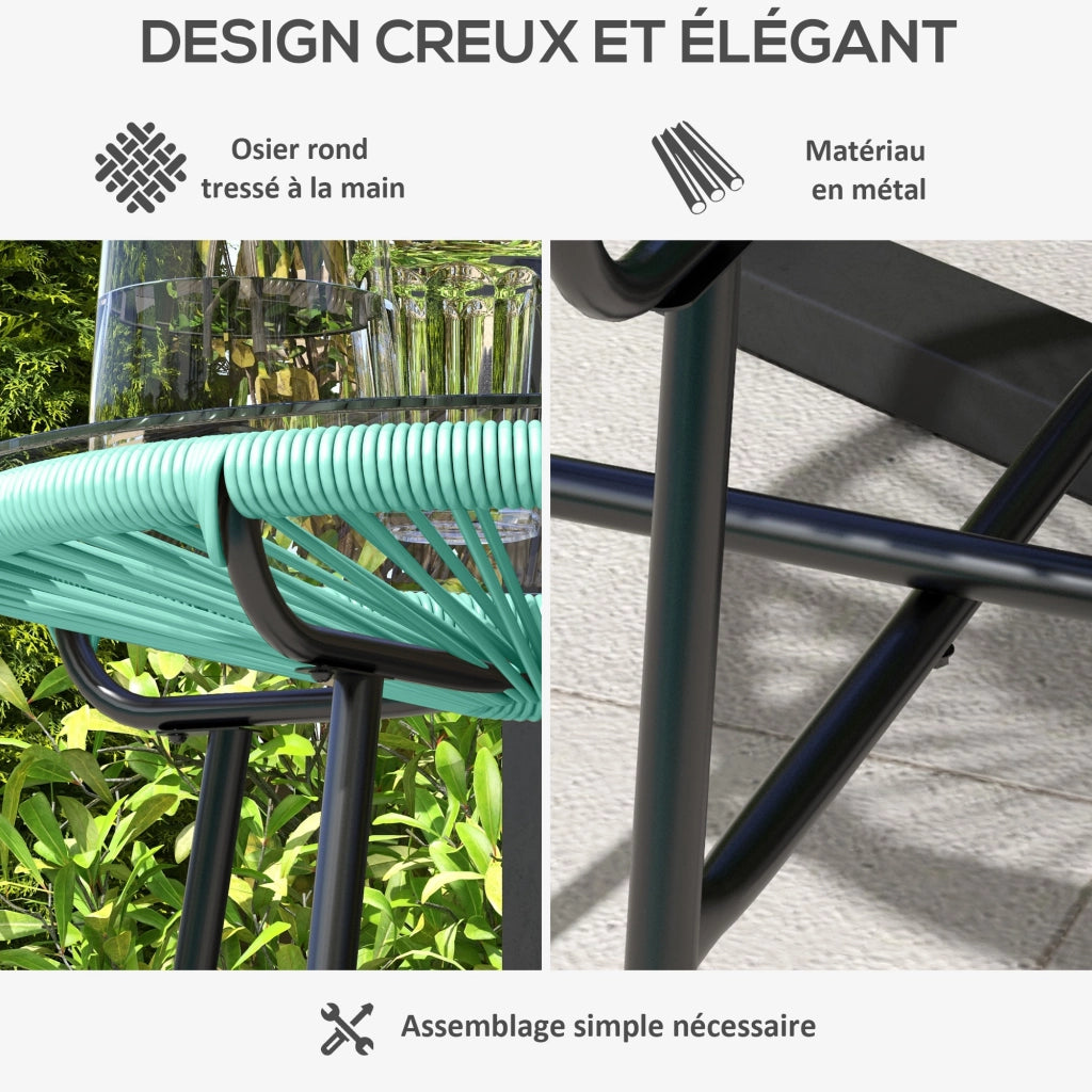 Tavolino da Giardino Tondo in Rattan PE e Metallo con Piano in Vetro Temperato, Tavolino da Salotto da Esterno Ø 50 x 50H cm