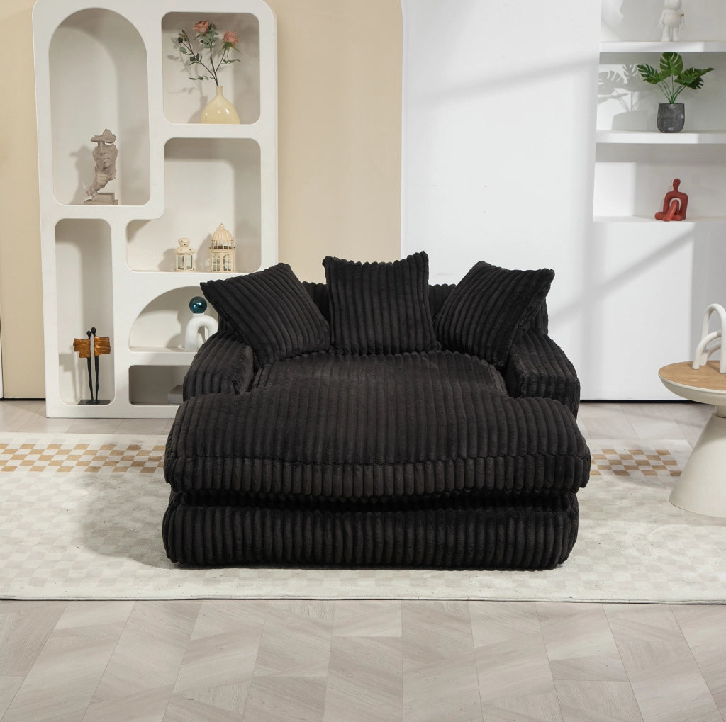 Chaise longue in corduroy 125x155x63 cm con 3 cuscini; nero
