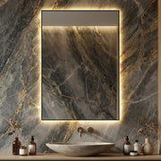 Specchio da bagno LED 50x70 cm con cornice in alluminio, retroilluminato, antiappannamento, 3 temperature luce, dimmerabile e funzione memoria