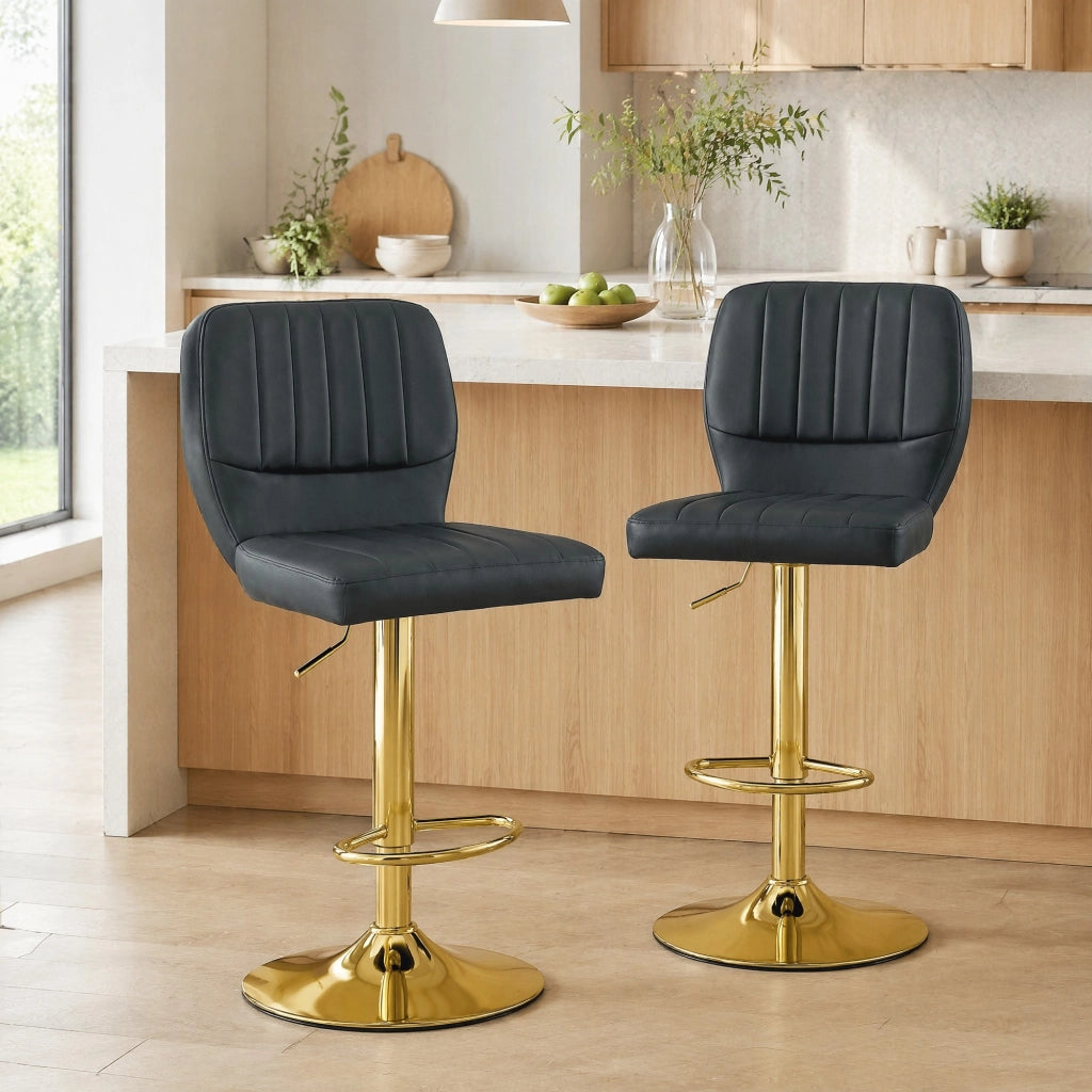 Sgabello da bar regolabile 62-83 cm girevole 360¡ã con schienale, nero e oro