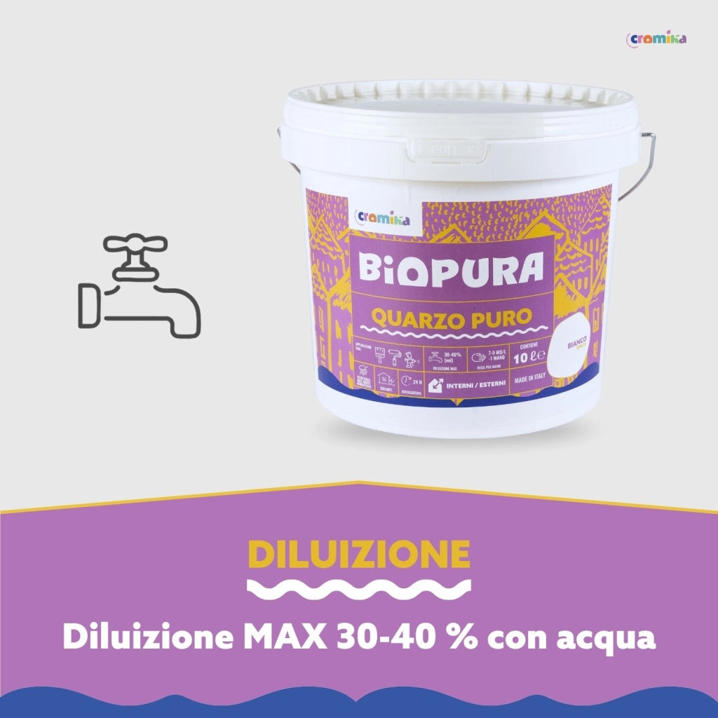 Pittura murale quarzo puro interni esterni finitura opaca linea biopura cromika *** formato 10 lt, confezione 1