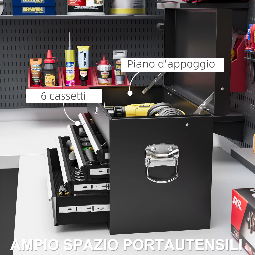 Cassettiera 6 Cassetti in Acciaio con Serratura ¨C Minimal ¨C Nero, 60x26x34cm