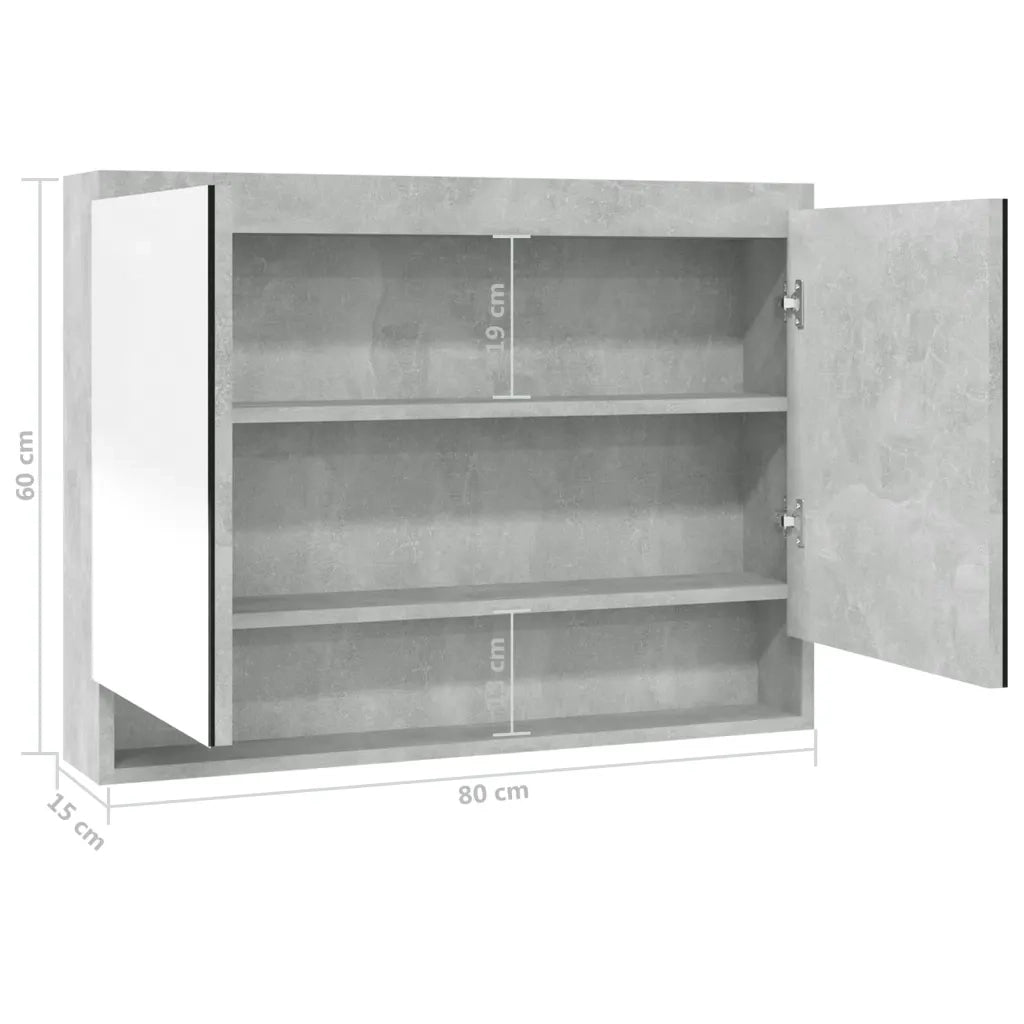 Armadietto Bagno con Specchio 80x15x60 cm in MDF Grigio Cemento 331535