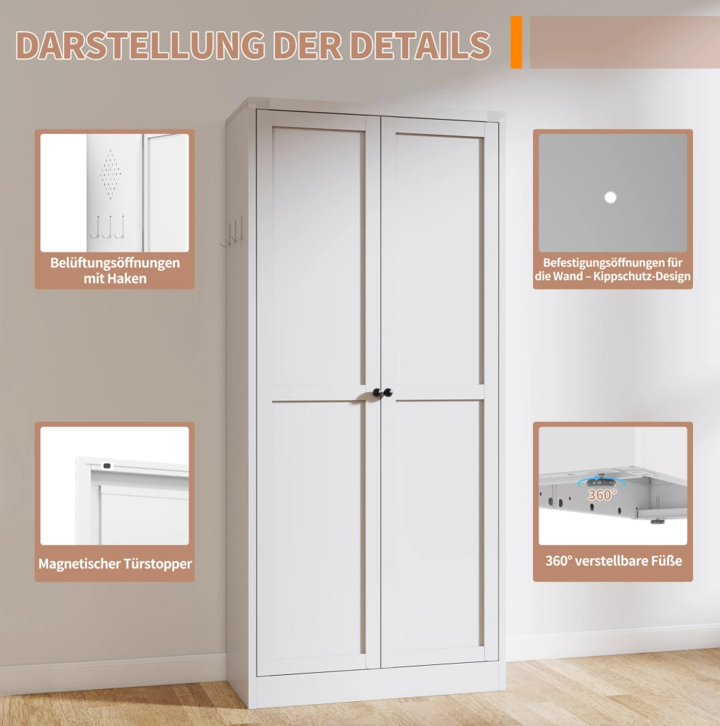 Armadio Dispensa in Metallo Bianco con 4 Ripiani Regolabili 155x70x35 cm per Cucina e Soggiorno