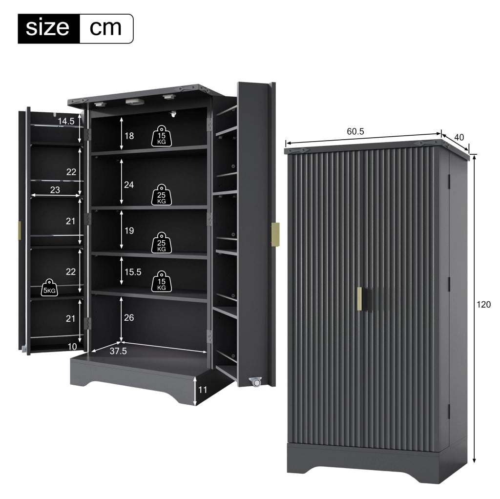 Mobile da cucina nero con LED sensore, doppia anta, ripiani regolabili 120x60,5x40 cm