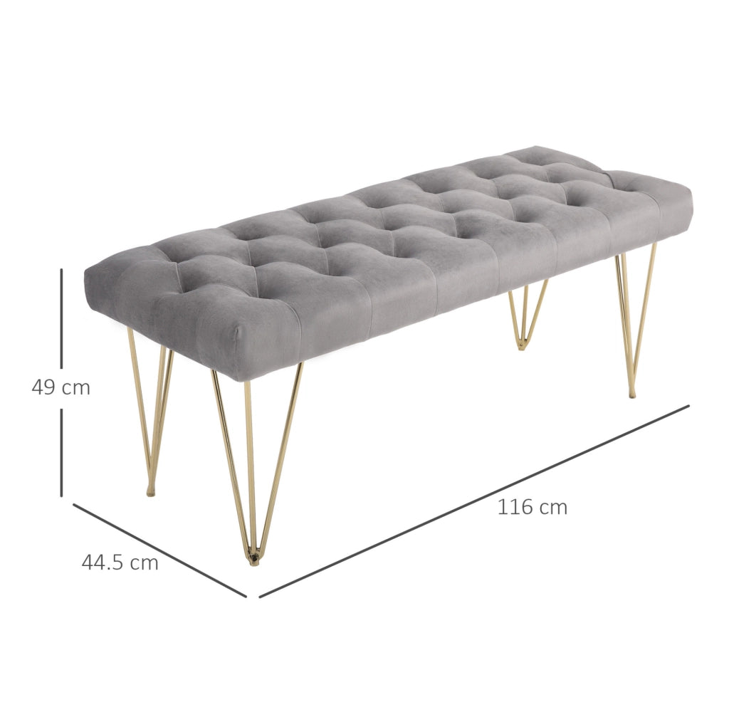 Panca da ingresso in velluto grigio 116x44,5x49 cm