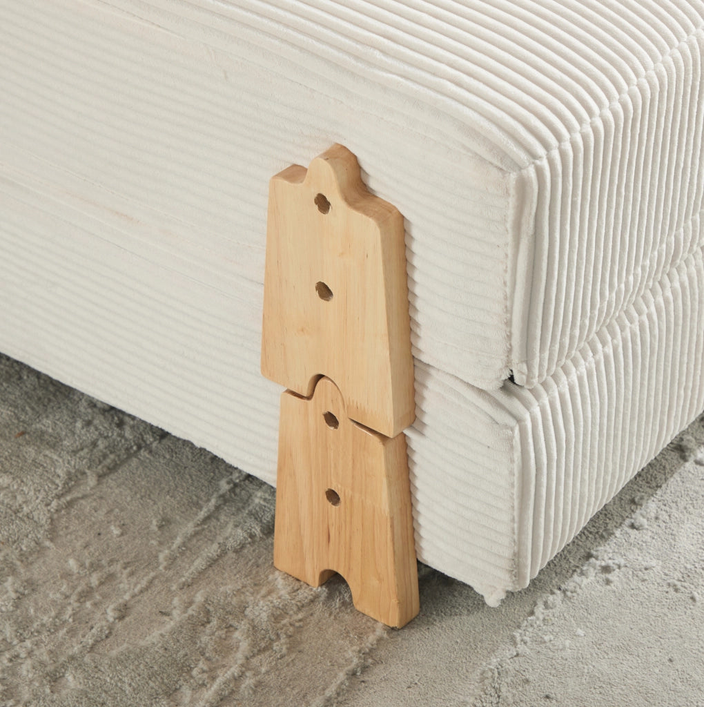 Poltrona letto pieghevole 90x86x84 cm in velluto a coste beige con legno massello