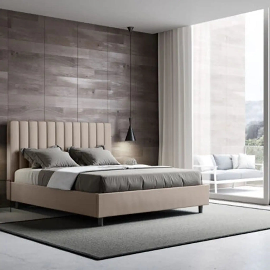 Letto matrimoniale senza rete imbottito 160x210 similpelle tortora Agueda