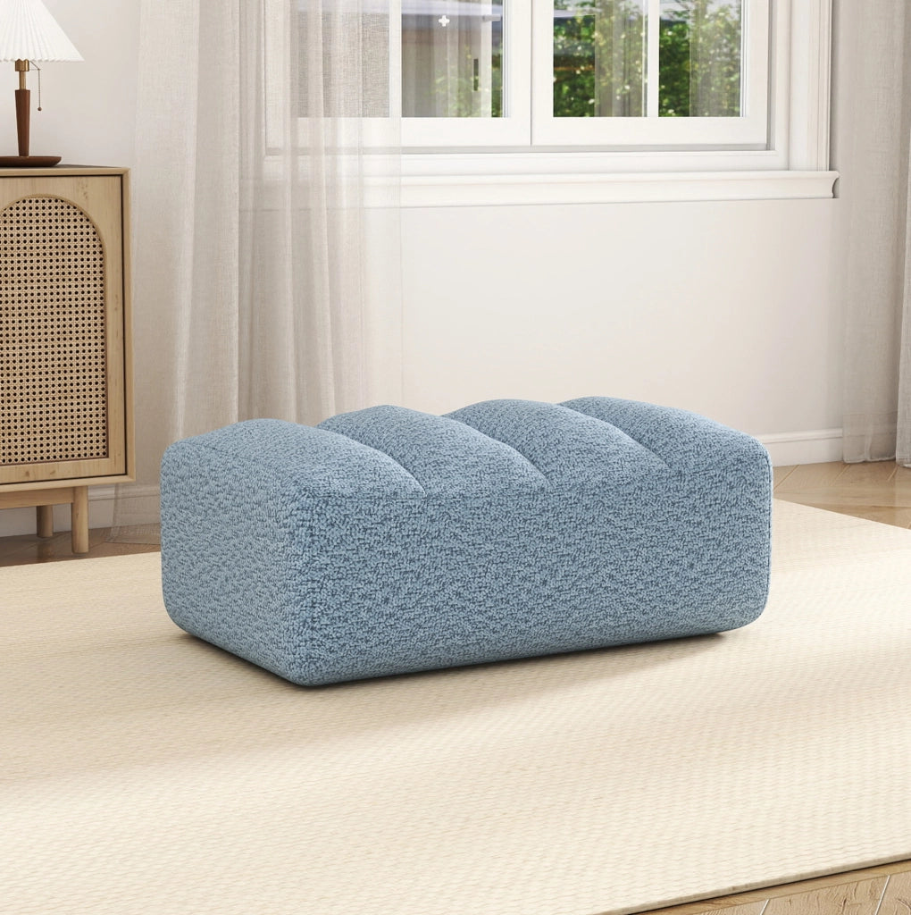 Divano senza telaio con pouf laterale in pile granulare blu - Design modulare per soggiorno