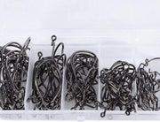 100 Scatole di Viti a Gola di Acciaio Carboceramica per Texan Rig con Lama Spessa e Offset per Pesci di Profondità con 5 Tipi di Lama (2#, 1#, 1/0#, 2/0#, 3/0#) e Nero.