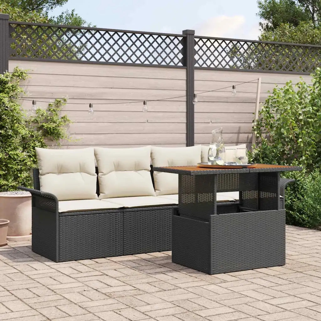 Set Divano da Giardino con archiviazione 5 pcs Nero Poly Rattan