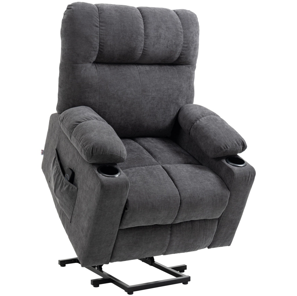 Poltrona Relax Elettrica con Funzione Massaggio e Riscaldamento, Rivestimento in Flanella Grigio Scuro con Sollevamento e Reclining