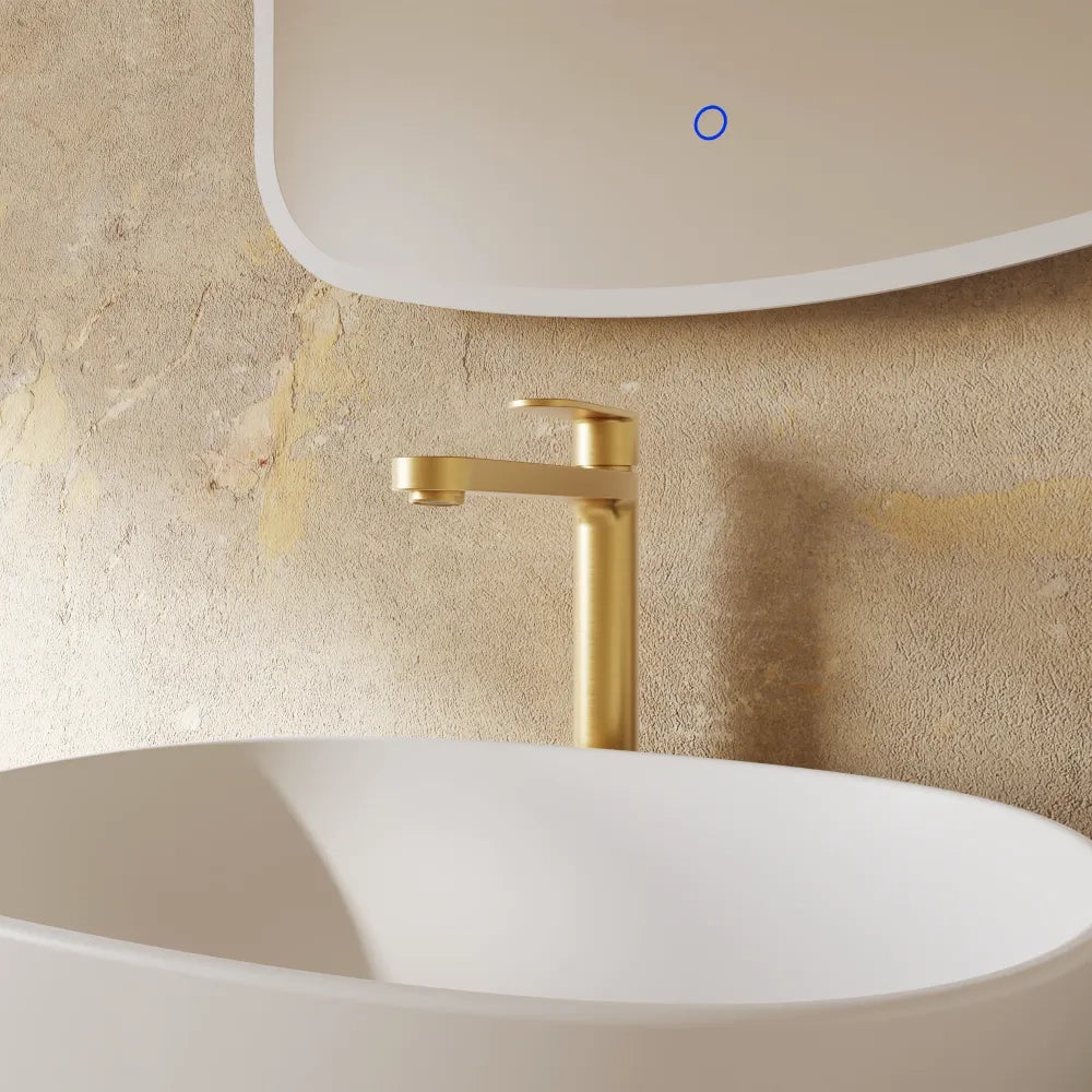 Set miscelatori lavabo alto bidet miscelatore doccia con deviatore oro spazzolato | Margot