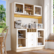 Mobile colonna da cucina con LED controllabile via app; portabottiglie; ripiani regolabili; bianco 140 × 40 × 185.7 cm