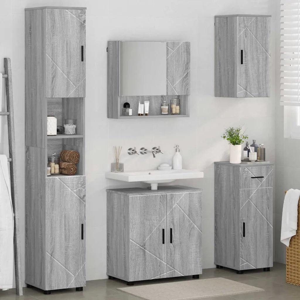Set di mobili per il bagno con cassetto 5 pcs Grigio Sonoma