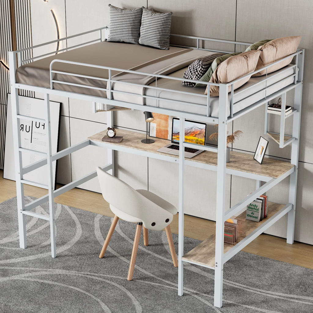 Letto a Soppalco con Scrivania e Libreria ¨C MINIMAL ¨C Metallo Bianco 90x200