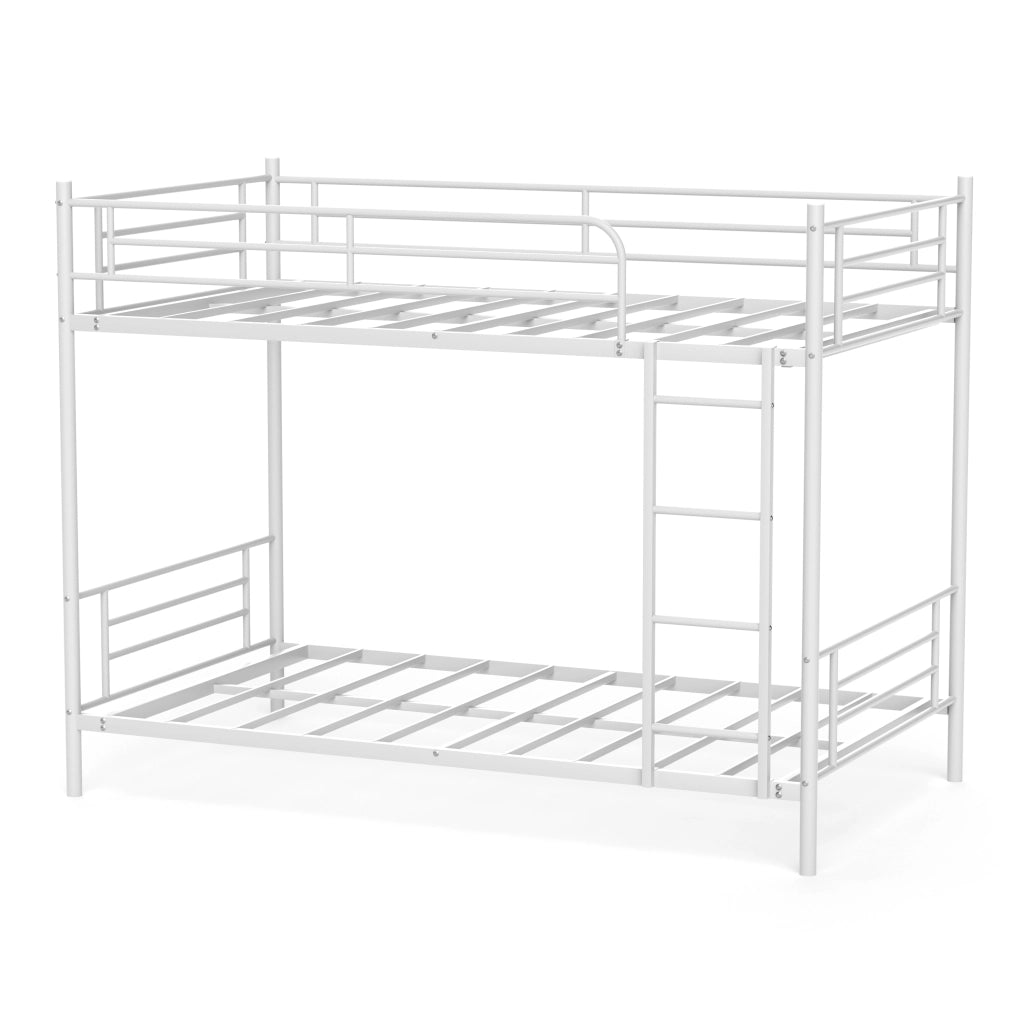 Letto a castello 90 × 190 cm 2 posti con scala e barriera anticaduta, senza materasso, acciaio bianco
