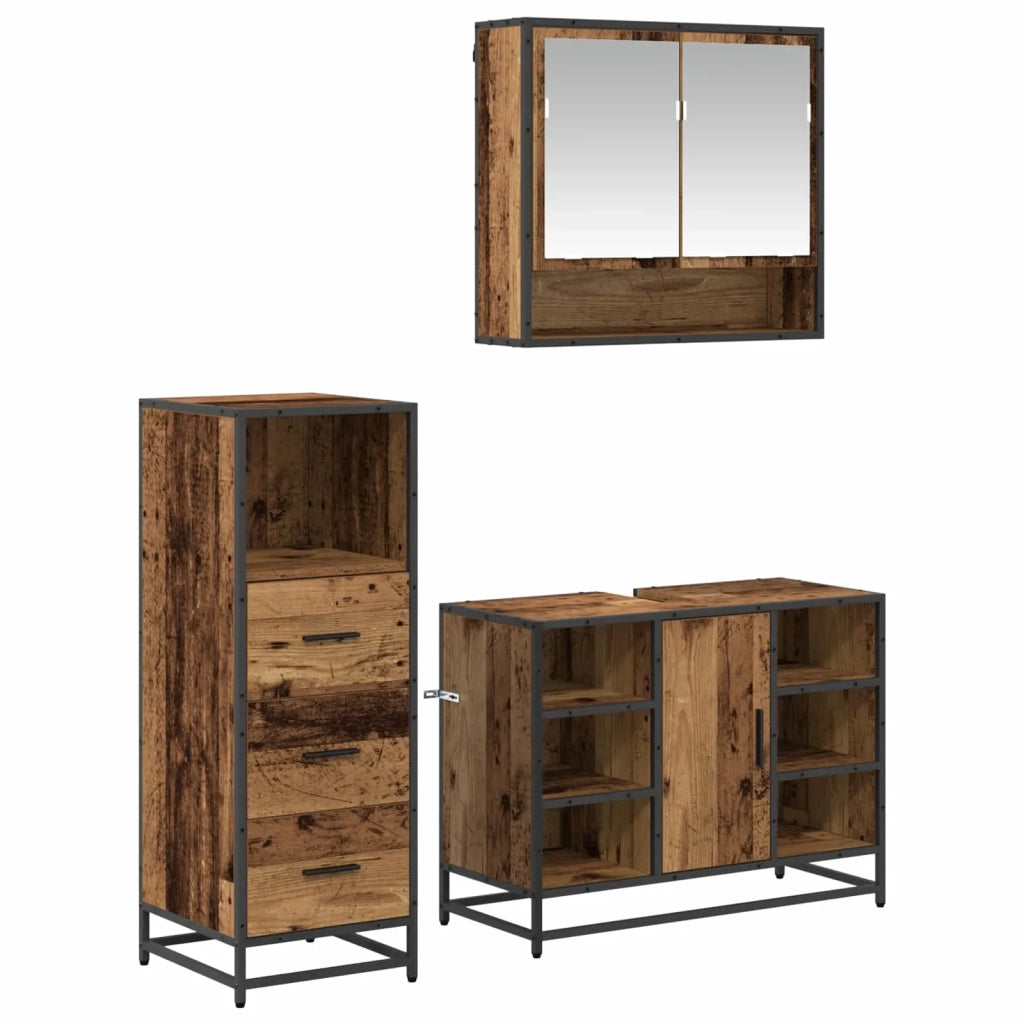Set di mobili per il bagno con cassetto 3 pcs Legno vecchio