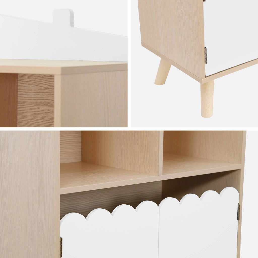 Biblioteca per bambini in legno di pino 2 porte e 4 scaffali, bianco