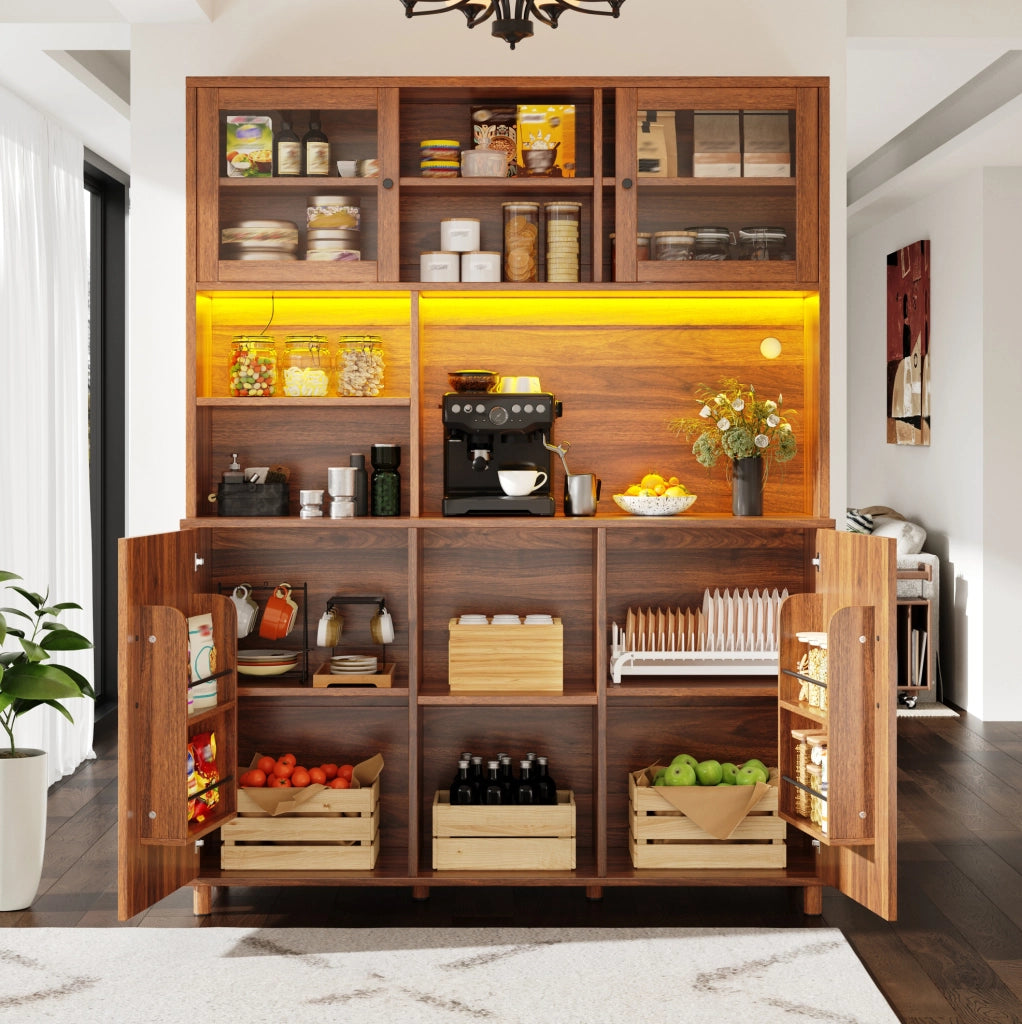 Mobile alto da cucina con LED smart e ante scorrevoli, noce