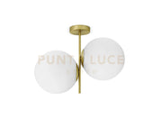 JUGEN LAMPADARIO DA SOFFITTO SOFFITTO 2 LUCI OTTONE ATTCCO E27  SFERA BIANCO OPACO