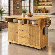 Carrello da cucina con piani ribaltabili 142,5x80x95 cm in MDF e metallo marrone