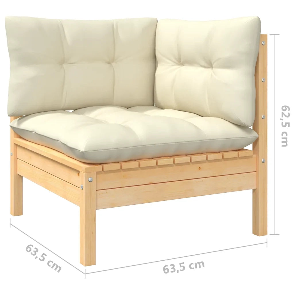 Divano da Giardino a 3 Posti con Cuscini-Sofa da Giardino-Divano da esterno Crema Massello di Pino
