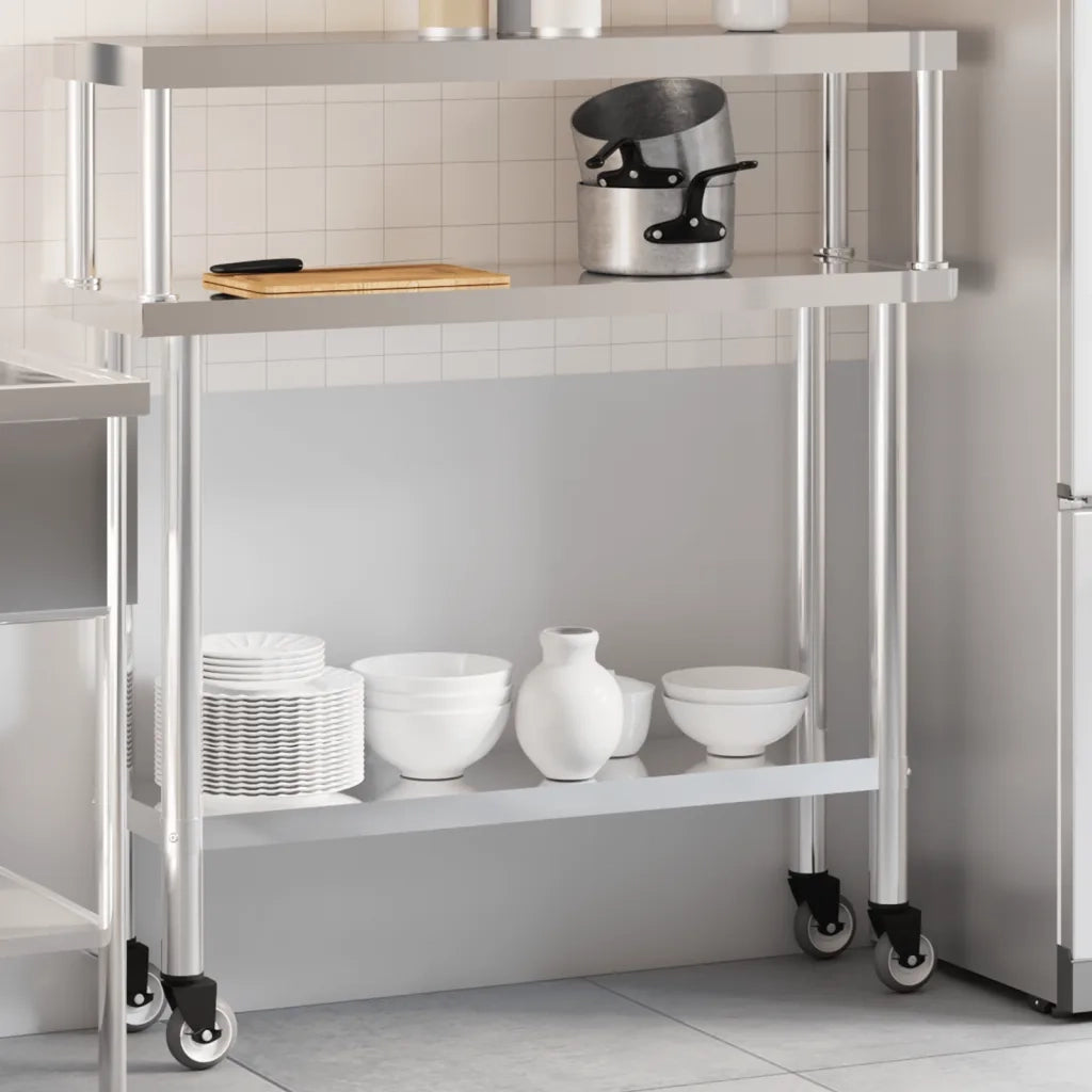 Tavolo Lavoro Cucina con Ripiano-Piano di Lavoro Cucina 110x30x120 cm Acciaio Inox 598985