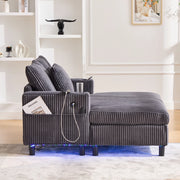 Poltrona Relax Oversize in Velluto con Luci LED, Porta USB e Portabevande, 142x128x85 cm, Carico 350 kg