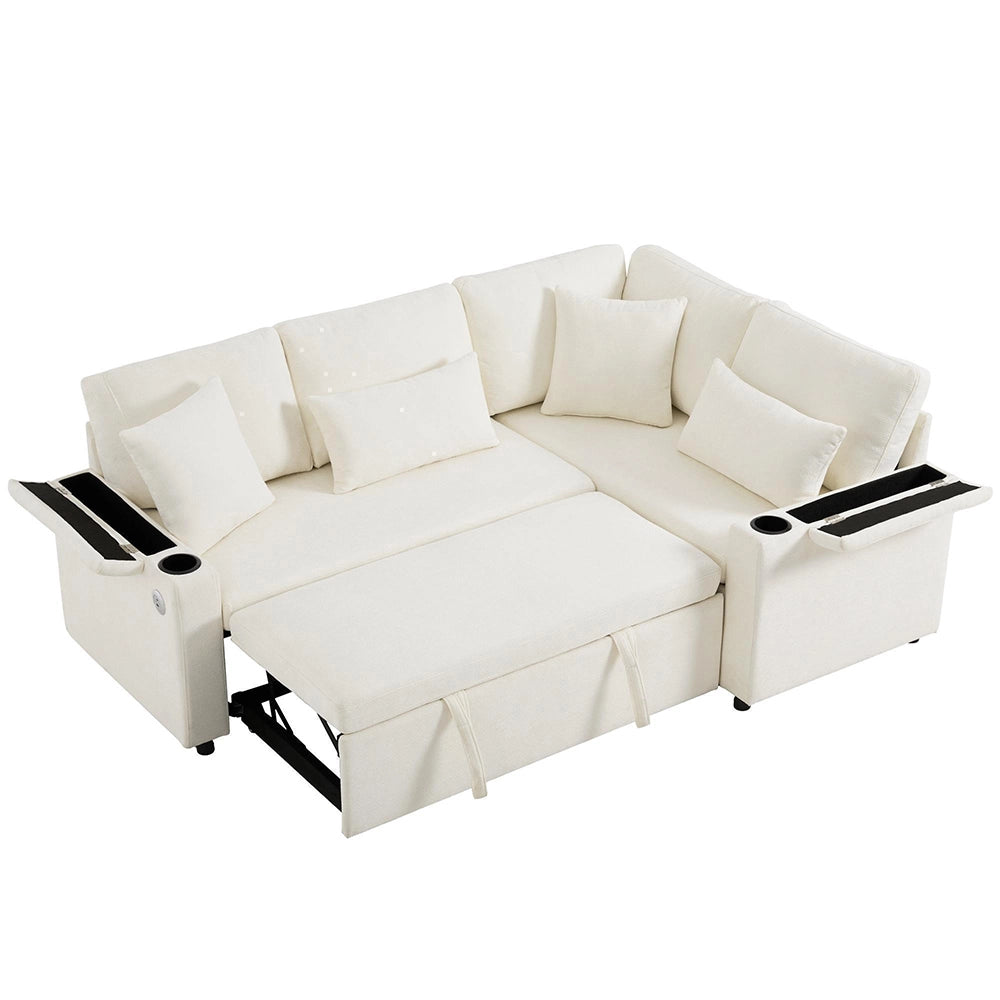 Divano angolare a L - Xylo - Con USB e ripostiglio, beige