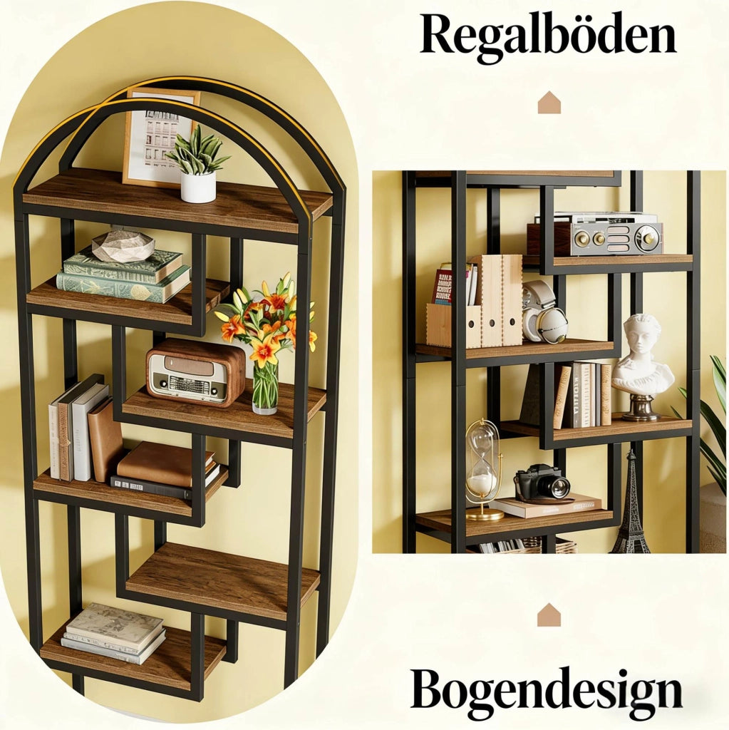 Libreria a 7 ripiani in MDF e metallo nero/marrone rustico