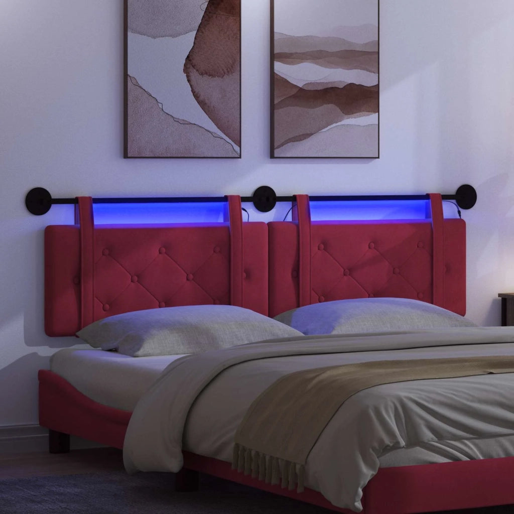 Testiera | Testata sospesa Con luce LED Rosso Vino Velluto