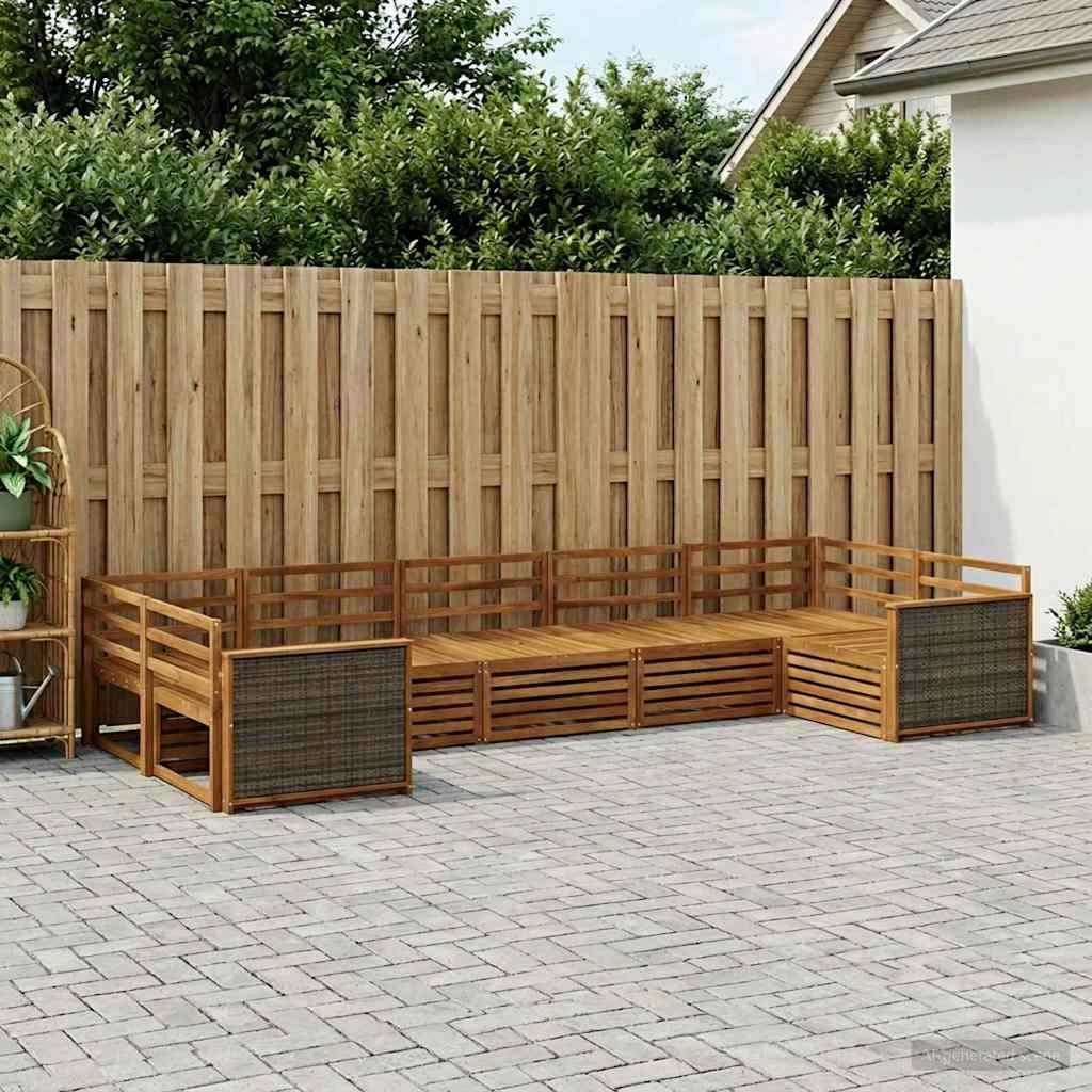 Set di divani da esterno 7 pz Naturale Legno di Acacia Massello 3383797