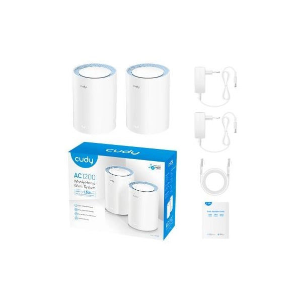 Cudy ac1200 mesh wi-fi system, m1200 2.0, 2-pack dual-band (2.4 ghz/5 ghz) wi-fi 5 (802.11ac) bianco interno - 159337